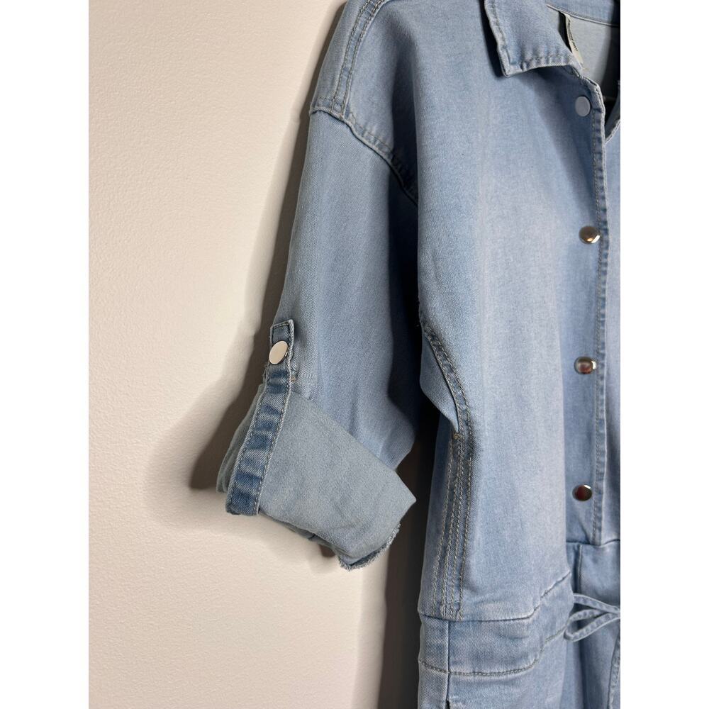 American Bazi Denim Romper Shortalls Sz S Lt Wash Festival Boho Country Cowgirl - Picture 3 of 8